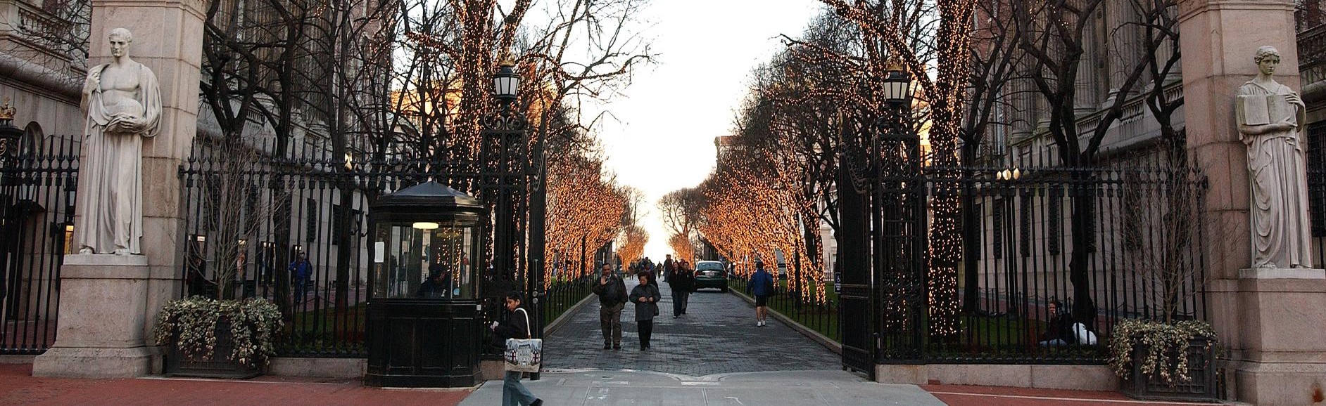 Image of College Walk on Columbia campus where students walk to different buildings.