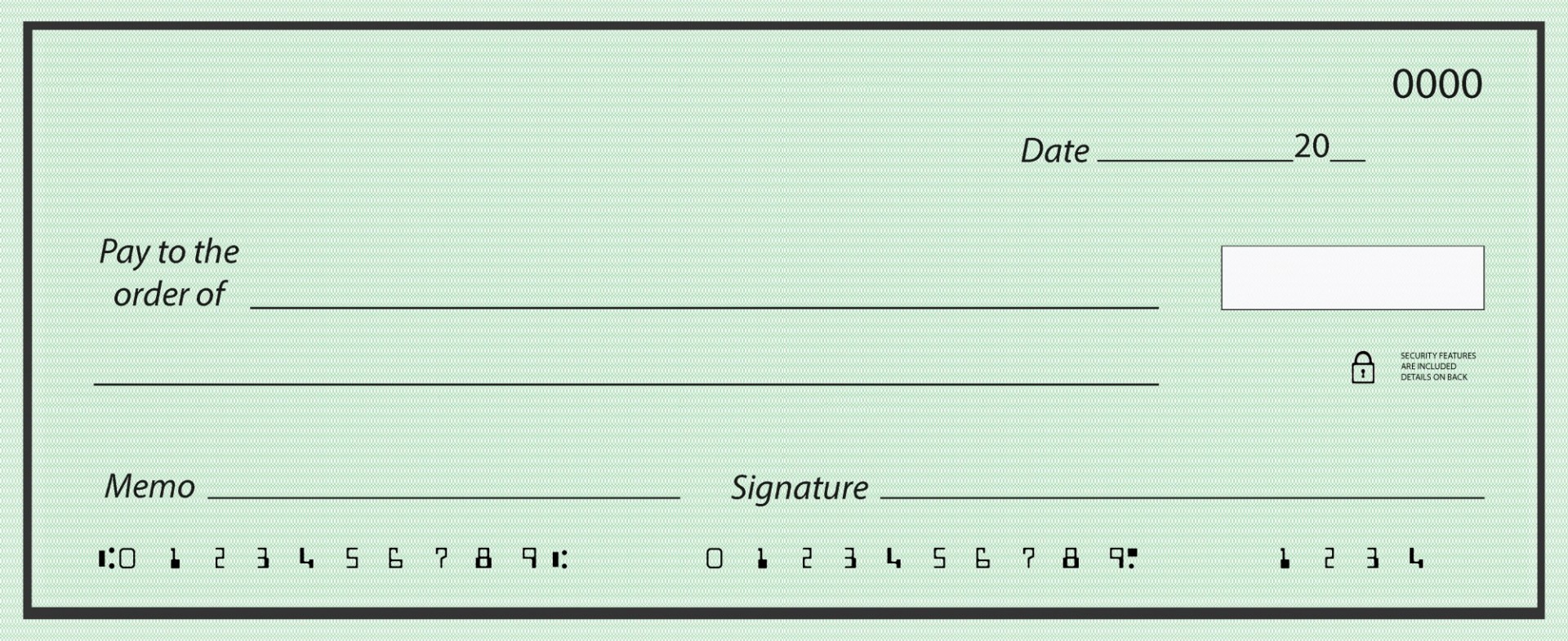 Image of a fake sample paper check showing the location of the routing and account numbers, the check number, the date, the amount box, lines for the payee, the memo line, and the signature line. 